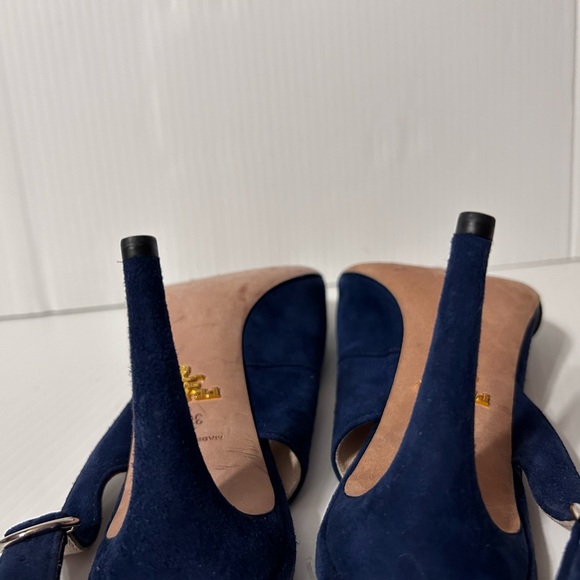 PRADA suede navy d’Orsay open toe sling back heel size 38 1/2 EU - Picture 6 of 11